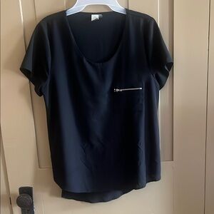 Black Relaxed Asymmetrical Blouse with Short Sleeves